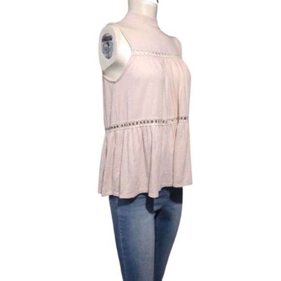 Light Pink Babydoll Style Mock Neck Buttons Crochet Detailing Size XS Basil Lola - Picture 1 of 9